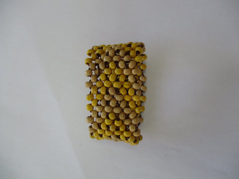 Yellow, Tan Wooden Beads Stretch Bracelet (B659)