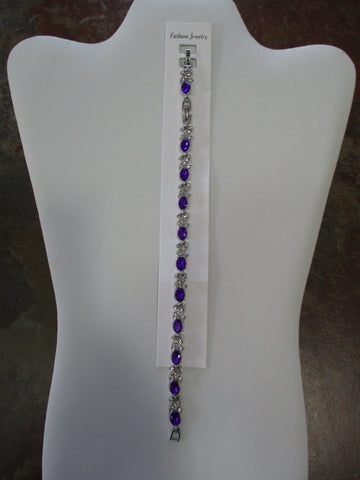 Silver Purple Gems Faux Diamonds Tennis Bracelet (B689)