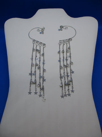 Silver Faux Diamonds, Stars Chain Pair Ear Cuffs (EC114)