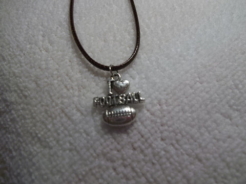 Brown Leather Silver "I love Football" Necklace (N302)