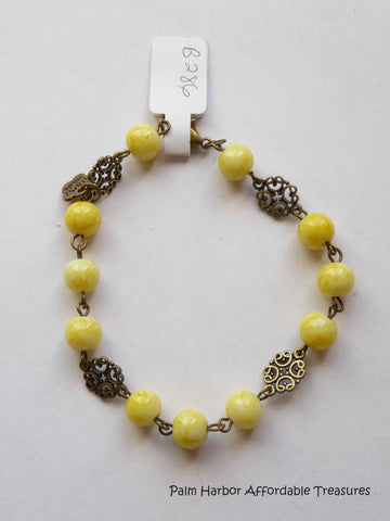 Yellow Glass Bronze Bead Bracelet (B286)