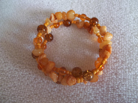 Memory Wire Orange Rocks Glass Bead Bracelet (B345)