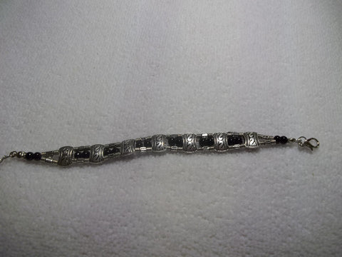 Silver Black Bead Bracelet (B375)