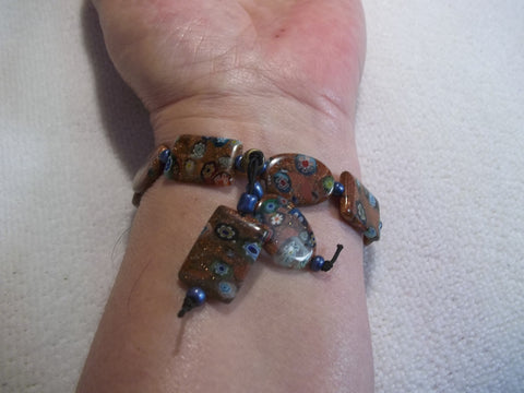 Copper Flower Glass Beads Stretchy Bracelet (B421)
