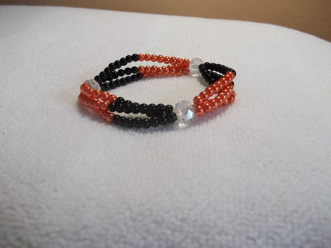 Stretchy Orange Black Clear Glass Beads Bracelet (B441)