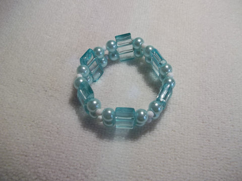 Double Stretchy Light Blue White Beads Bracelet (B451)