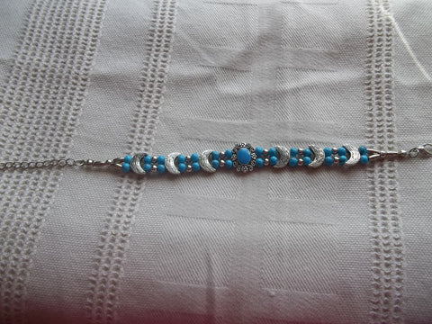 Silver Blue Bead Silver Moon Beads Bracelet (B503)