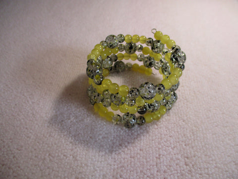 Memory Wire Crackle Black Yellow Glass Beads Bracelet (B548)