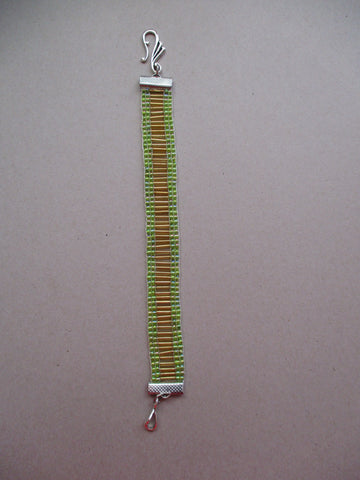 Green Seed Beads Long Gold Seed Beads Loom Bracelet (B564)