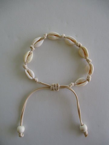 Shells Beige Leatherette Cord Adjustable Bracelet (B589)