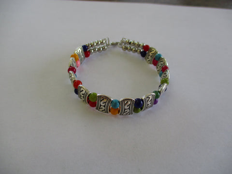 Silver Multi Color Beads Memory Wire Bracelet (B598)