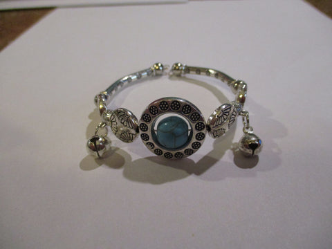 Silver Turquoise Silver Bells Memory Wire Bracelet (B611)