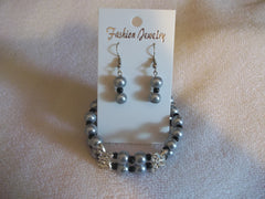 Double Memory Wire Silver Pearls Black seed beads Double Butterfly Bracelet Earrings (BE105)