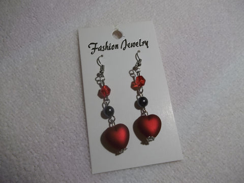 Silver Red Heart Earrings (E675)