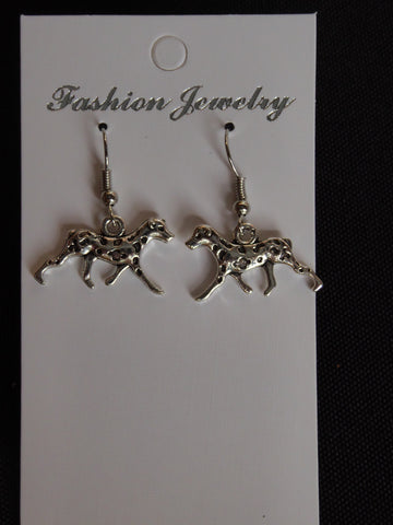 Silver Dalmatian Walking Dog Earrings (E693)