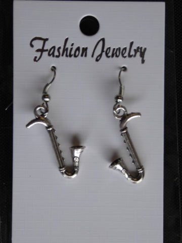 Silver Saxophone Earrings (E712)