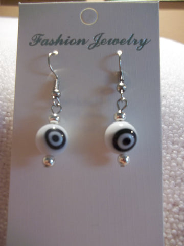 Silver White Evil Eye Earrings (E732)
