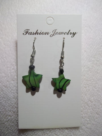 Green Glass Star Earrings (E766)