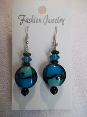Blue Black Glass Bead Earrings (E790)