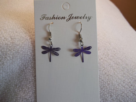 Tiny Purple Metal Dragonfly Earrings (E793)