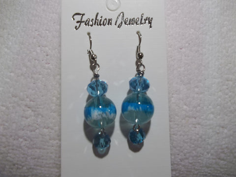 Blue Glass Bead Crystal Earrings (E799)