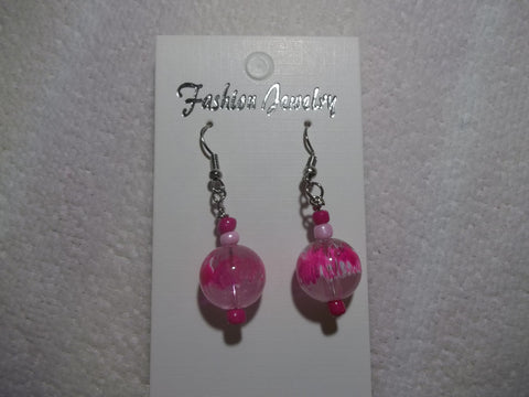Bright Pink Glass Bead Earrings (E805)