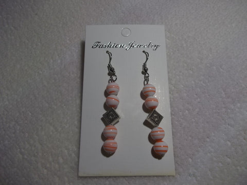 Silver Orange Swirl Glass Bead Earrings (E819)