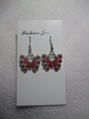 Silver Red Butterfly Earrings (E851)