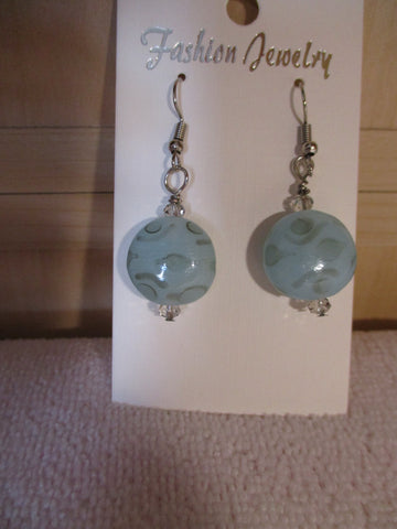 Silver Light Blue Glass Bead Earrings (E968)