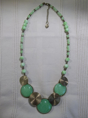 Bronze Green Circles Glass Beads Necklace (N1015)