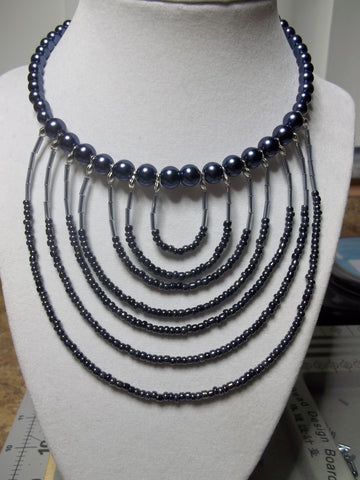 Memory Wire Dark Blue Pearl Seed Beads Choker Necklace (N1070)