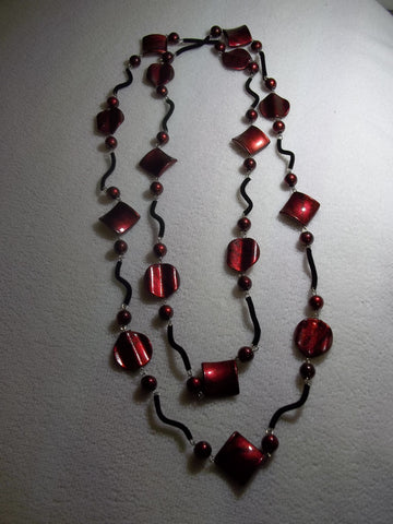 Acrylic Glass Burgundy Beads Black Felt cover Wire Necklace (N1089)