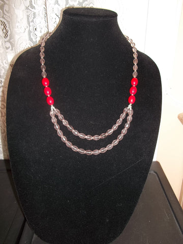 Double Row Pink Glass Beads, Red Glass Beads Necklace (N1093)