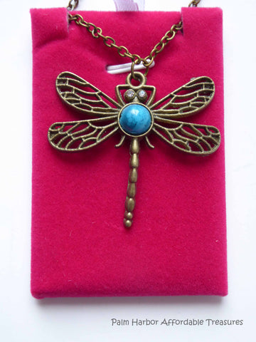 Bronze Turquoise Dragonfly Necklace (N109)