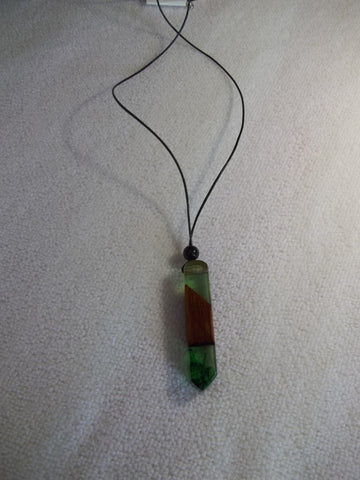 Black Cord Green with Wood Crystal Pendant Necklace (N1110)