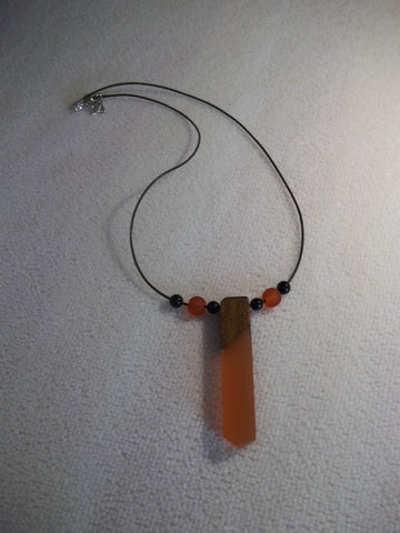 Brown Cord Orange Black Glass Beads Orange Wood Pendant Necklace (N1114)