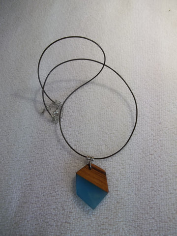 Brown Cord Blue Wood Hexagonal Pendant Necklace (N1117)