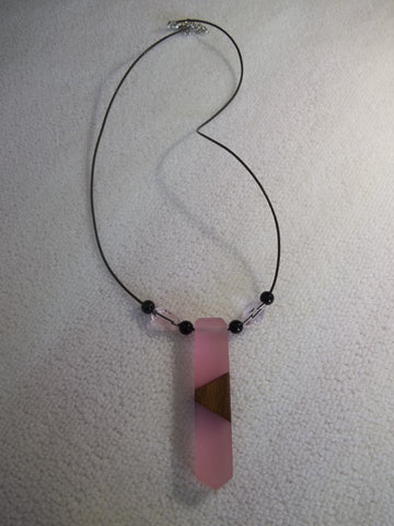 Black Cord Pink Black Glass Beads Pink Wood Pendant Necklace (N1119)