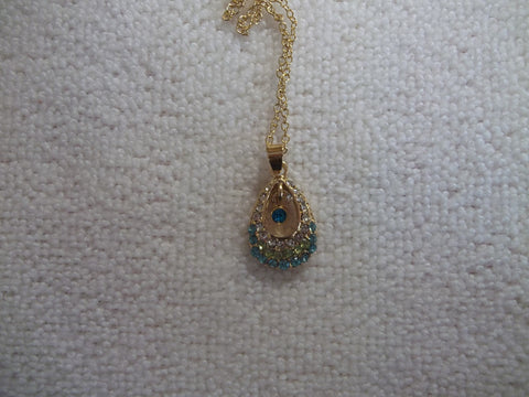Gold Tear Drop Pendant Bling Necklace (N1156)