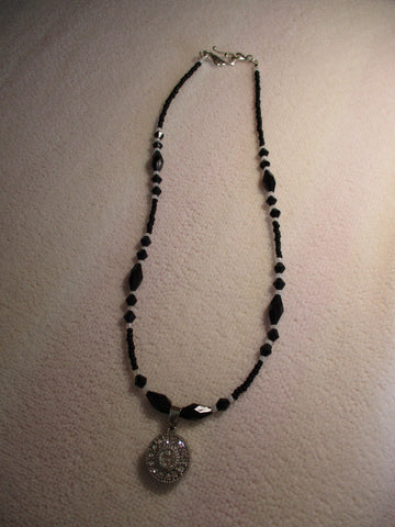 Black White Beads Diamond Bling Snap Button Pendant Necklace (N1175)