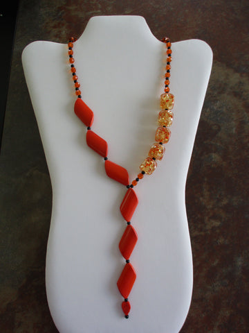 Black Orange Beads Neck Tie Necklace (N1283)