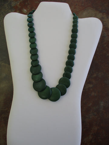 Dark Green Flat Round Over Lapping Stone Beads Necklace (N1305)