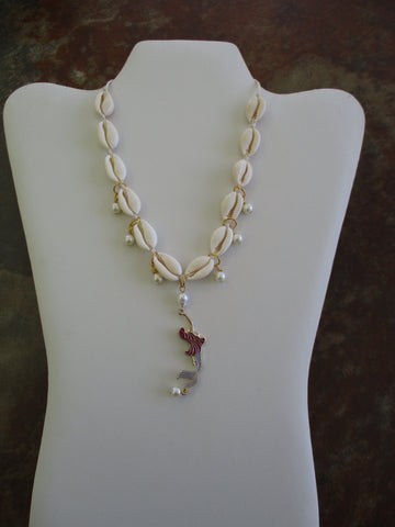 Cord tied Shells Pearls Mermaid Pendant Choker Necklace (N1312)