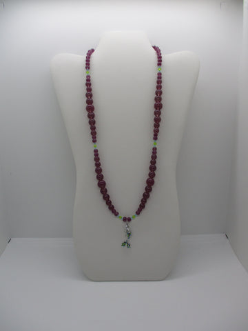 Silver Purple Green Blue Glass Beads Mermaid Pendant Necklace (N1330)