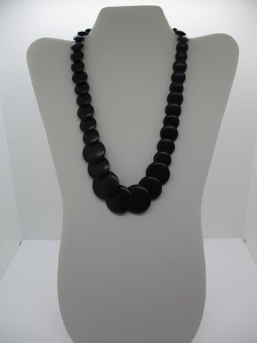 Black Flat Over Lapping Stone Beads Necklace (N1334)