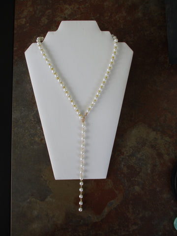 White Pearl Gold Seed Beads Neck Tie Front Lobster Claw Closer Necklace (N1450)