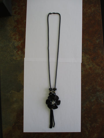 Black Chain Black Beads Tassel Black Flower Necklace (N1460)
