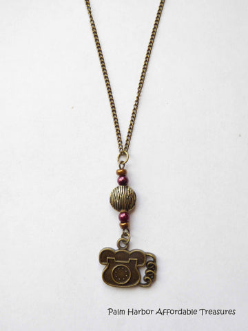 Bronze/bead Telephone Necklace (N189)
