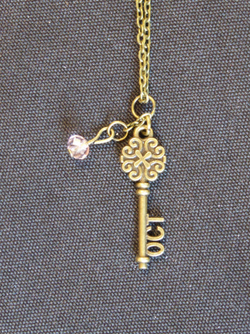 Bronze Key October Birthstone Necklace (N528)