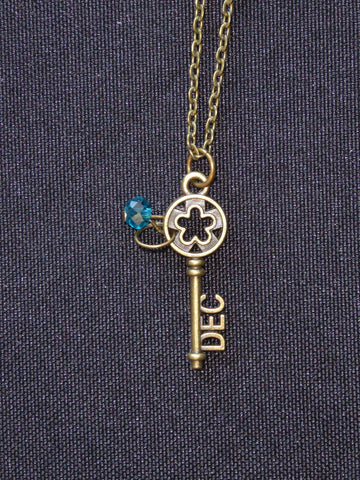 Bronze Key December Birthstone Necklace (N530)